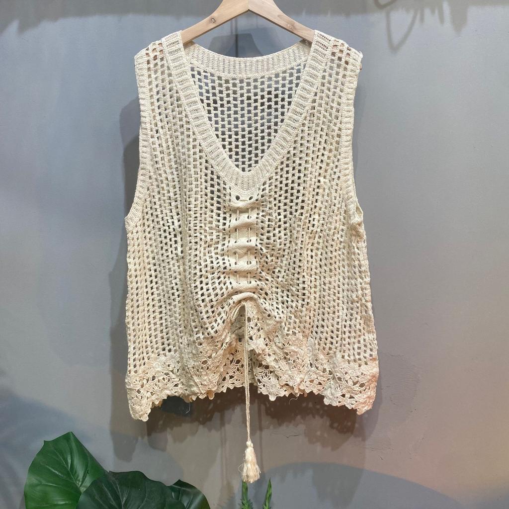 Nová dutá vesta Volná Retro Vnější Ležérní Všestranná Vesta se stahovací šňůrkou Zahraniční Všestranný Model