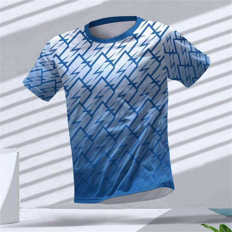 Simple Geometric Pattern Men's Sports T-shirt Summer Fashion 3D Printed Short Sleeved Top Casual and Comfortable Fitness Round Neck Clothing