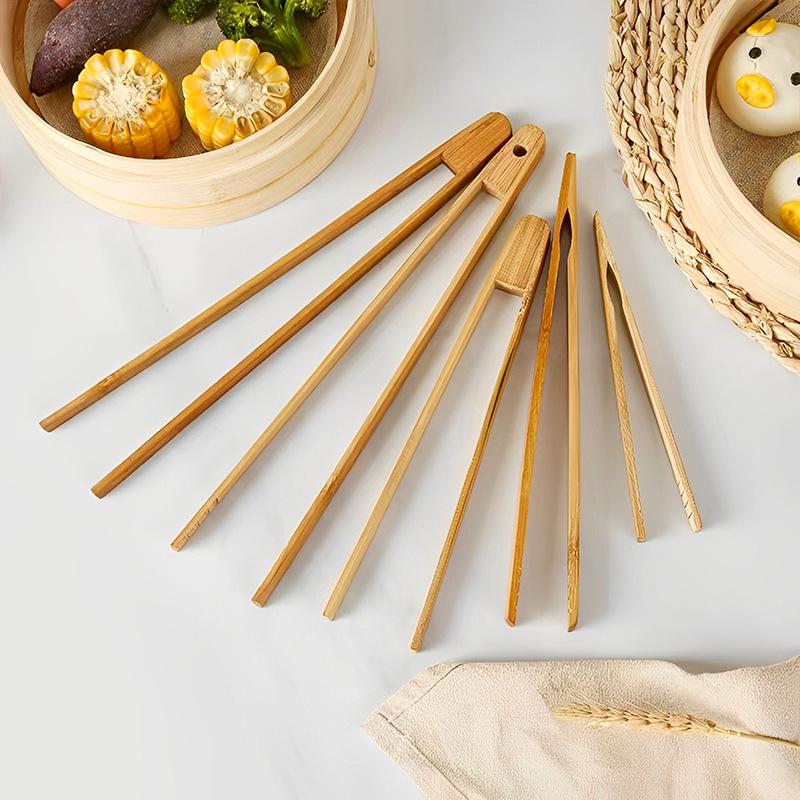 Bamboo Anti-Scald BBQ & Dessert Tongs with Long Handle
