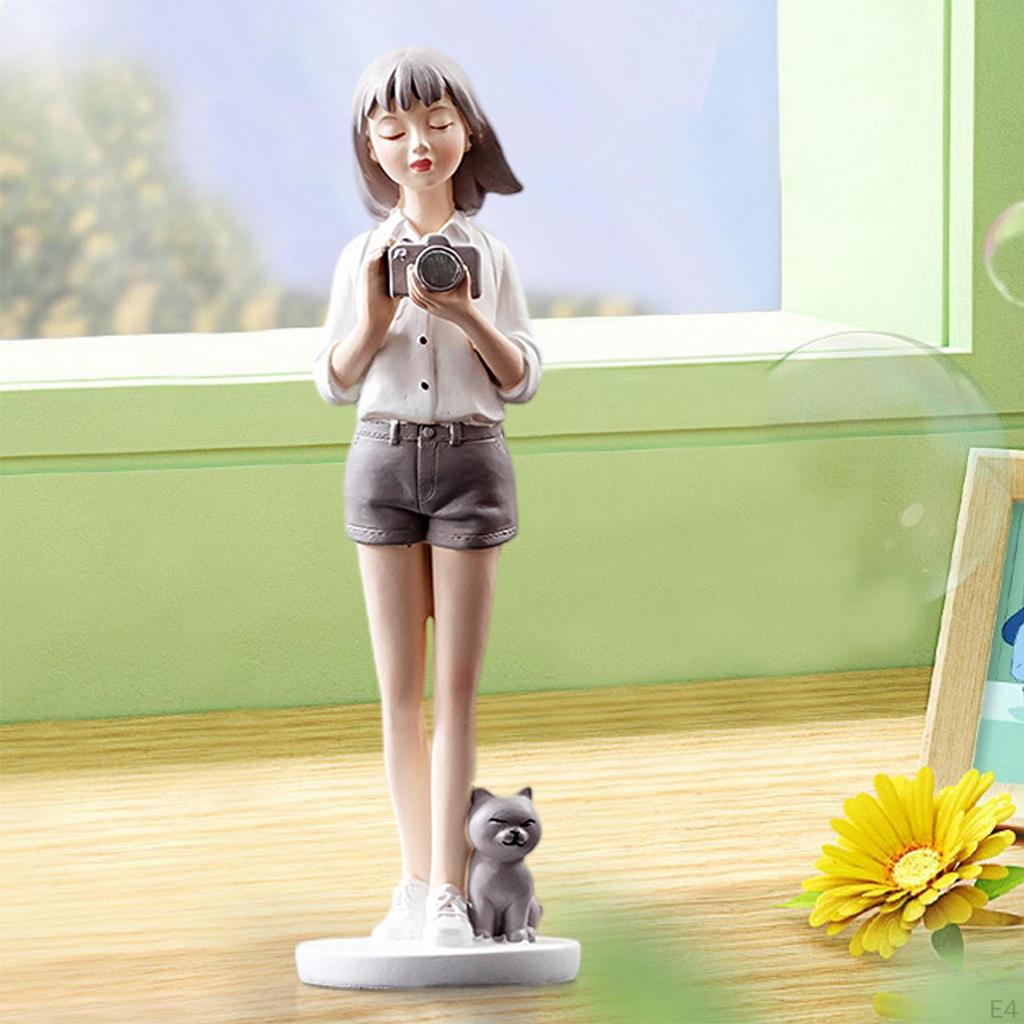 Dekoracyjna Statuetka Dziewczyny, Ornament Dziewczęcy Rzeźba Żywica Nowoczesna, Kreatywne Rękodzieło na Stół