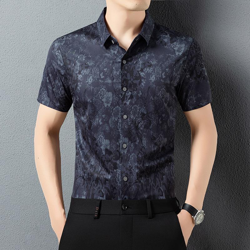 Men s Short Sleeve Shirt Summer Lapel Collar M