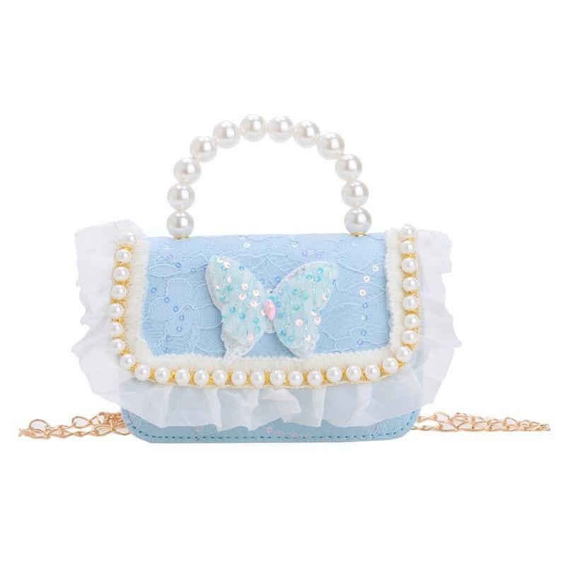 Lace Cute Stylish Childrens Bag Beautiful Butterfly Pearl Handbag For Toddler Girls