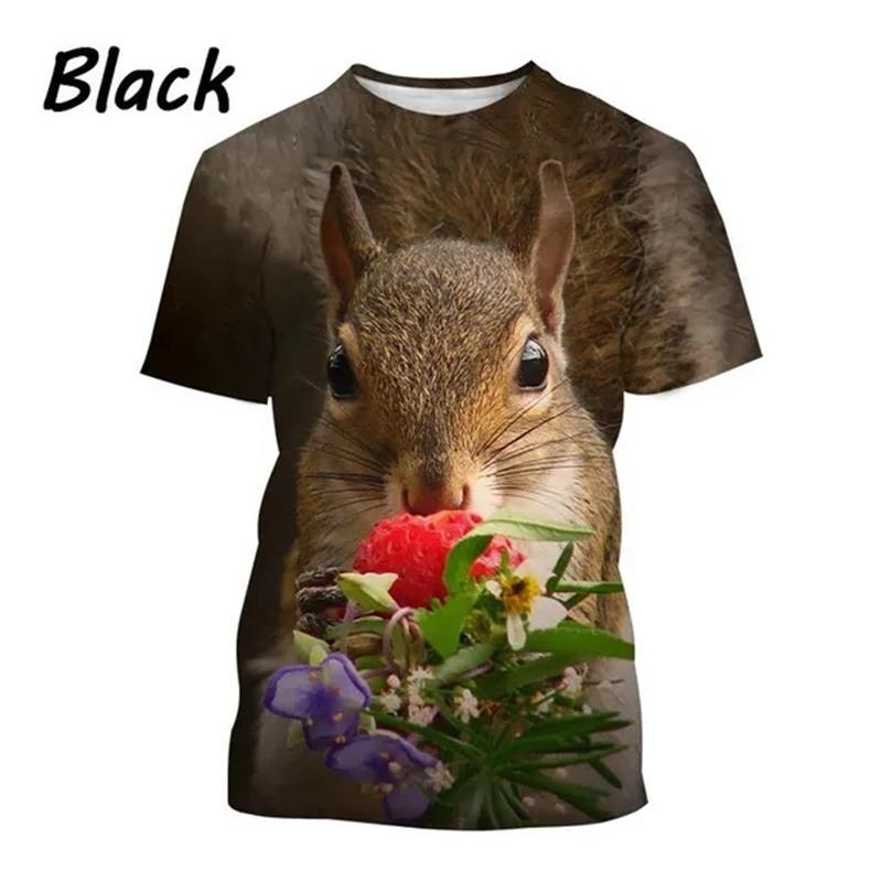 Summer Outdoor Squirrel 3D Printing T Shirt Men Cute Animal Squirrel Pattern Casual Streetwear Cool Short-sleeved Tops Tees