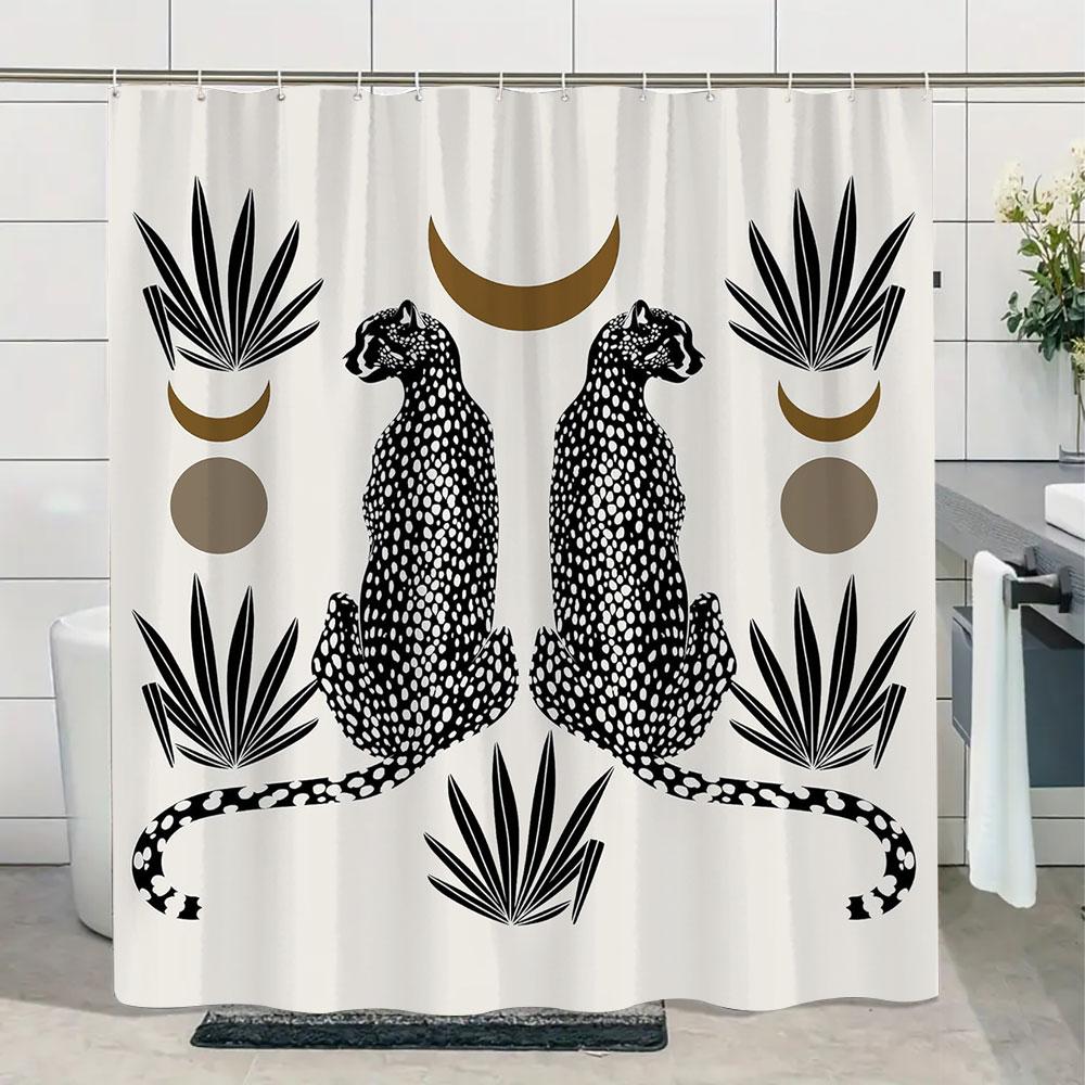 Jungle Wildlife Shower Curtain Tiger Plant Tropical Palm Leaf Polyester Fabric Shower Curtain Bathroom Decoration With Hooks Set