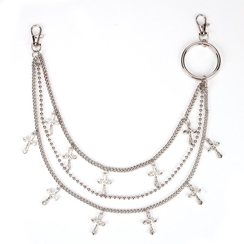 Hip Hop Fashion Metal Multi-layer Cross Buckle Pants Chain серебряный