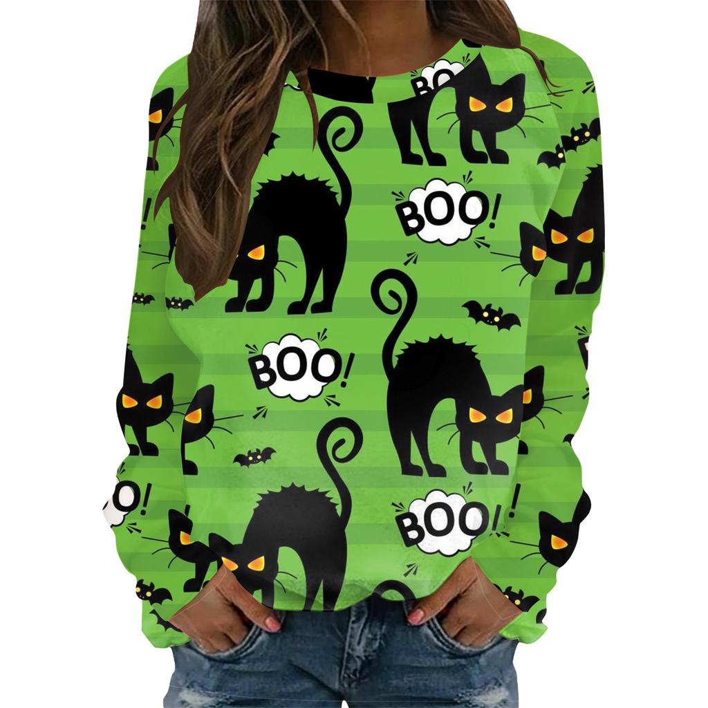 Halloween Pattern Sweatshirts Pumpkin Bat 3D Print Women's Hoodies Raglan Long Sleeve Pullovers Harajuku Tops Female Clothing