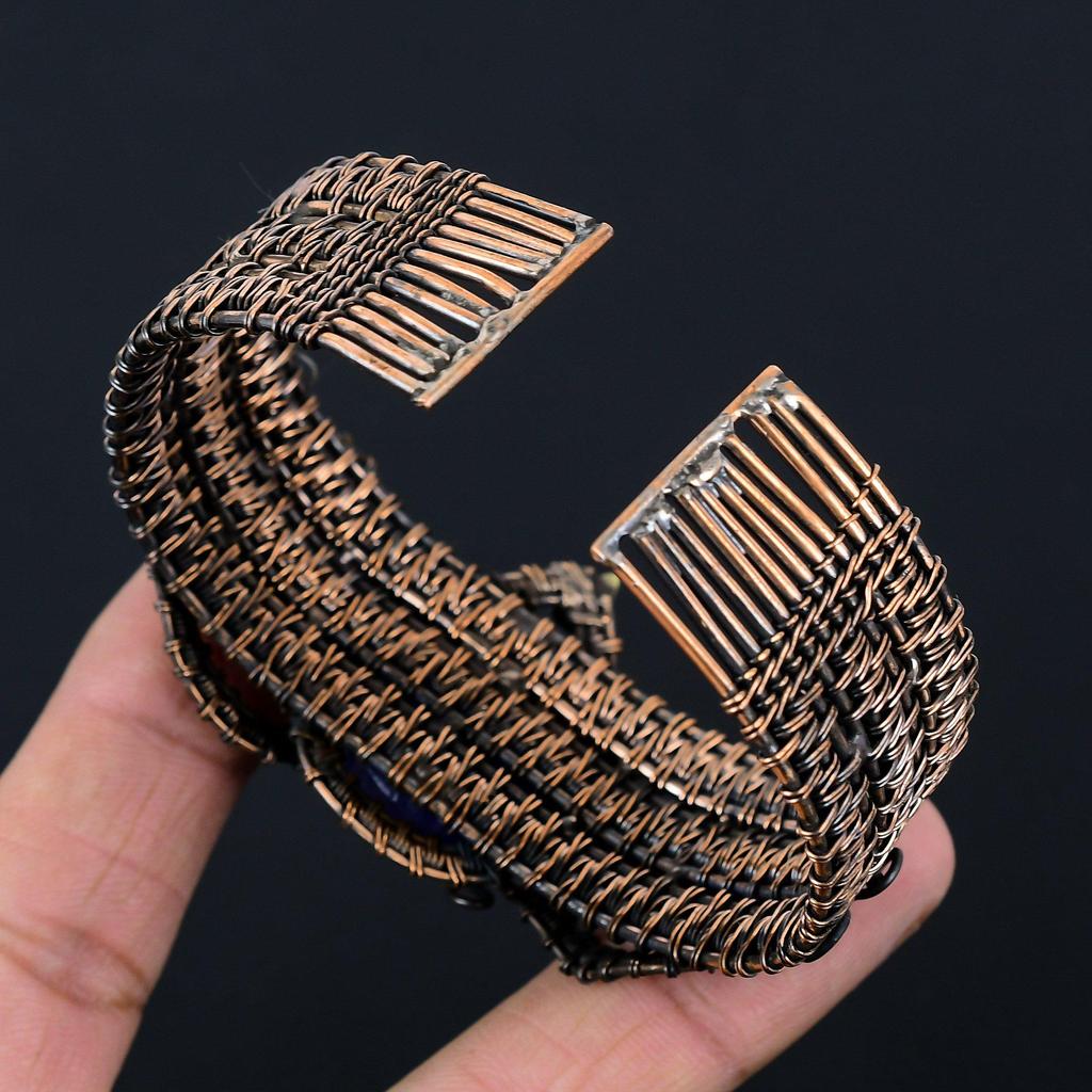 Safir Albastru Piatră Prețioasă Creată în Laborator Bijuterii Handmade cu Înfășurare din Sârmă de Cupru Manșetă Ajustabilă Minunată Pentru Ea