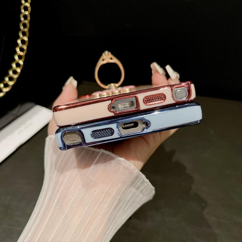 For Samsung Galaxy S25 Ultra Case with Ring Kickstand Rose Flower Electroplated TPU Phone Cover