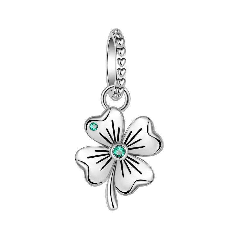 925 Sterling Silver Green Four Leaf Clover Horseshoe Charm Earrings Pendant Necklace Bracelet Jewelry Set
