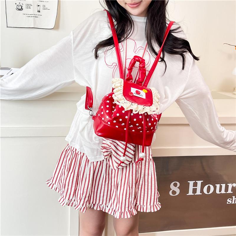 Korean Lace Mini Backpack Color Blocked Leather Dots Fashi Cute Small Backpack 2026 New Exquisite Texture Women's Backpack