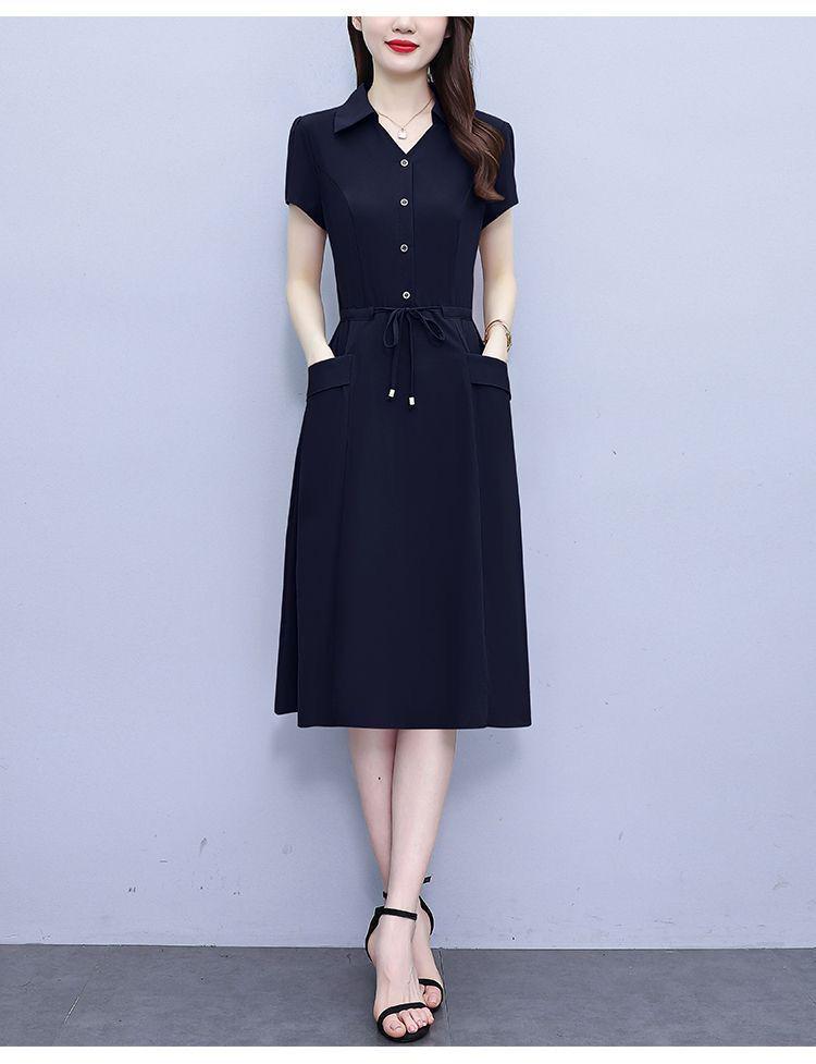 Elegant Plus-Size Short Sleeve Red Dress for Women - Waist-Slimming and Tummy-Covering Design for Middle-Aged and Elderly Ladies