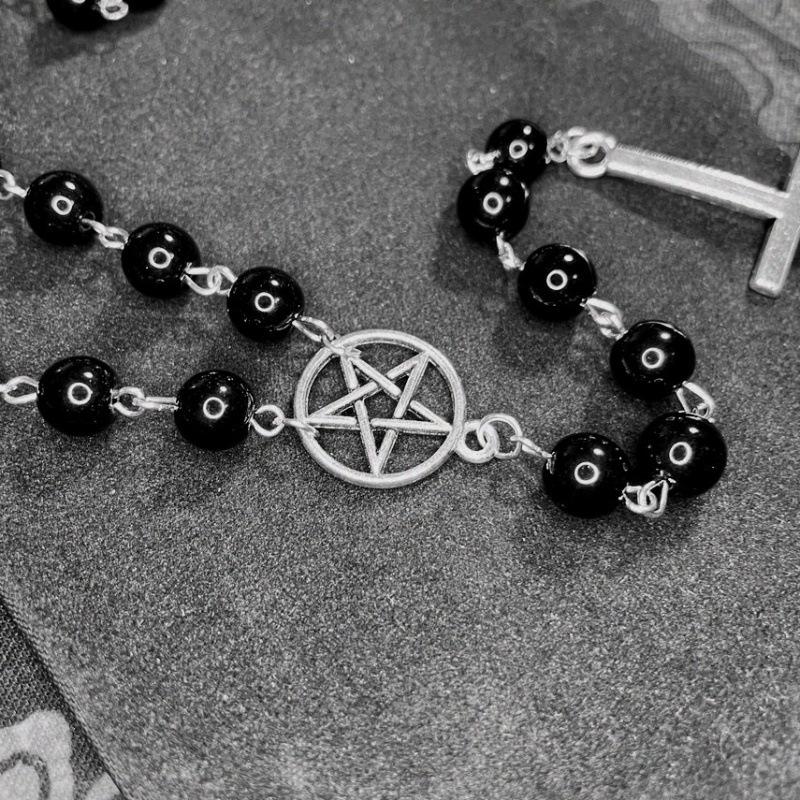 Rose Inverted Cross & Five-Pointed Star Pendant Necklace