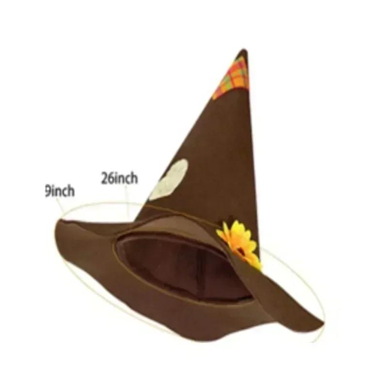 Felt Witch Hat Orgy Halloween Sunflower Hemp Rope Patch Felt Hat Witch Pointed Horn Hat Rice Straw Hat