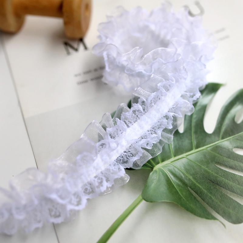 Black & White Elastic Organza Lace Trim – 4cm Pleated Band for DIY Accessories & Handmade Projects