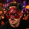 Czerwona i Czarna Maska Rogata Maska Demona, Rekwizyt Cosplay Diabelskiej Głowy na Halloween, Maskarada Unikalny Ciemny Kostium Imprezowy Akcesorium, Karnawał Cukierek albo Psikus