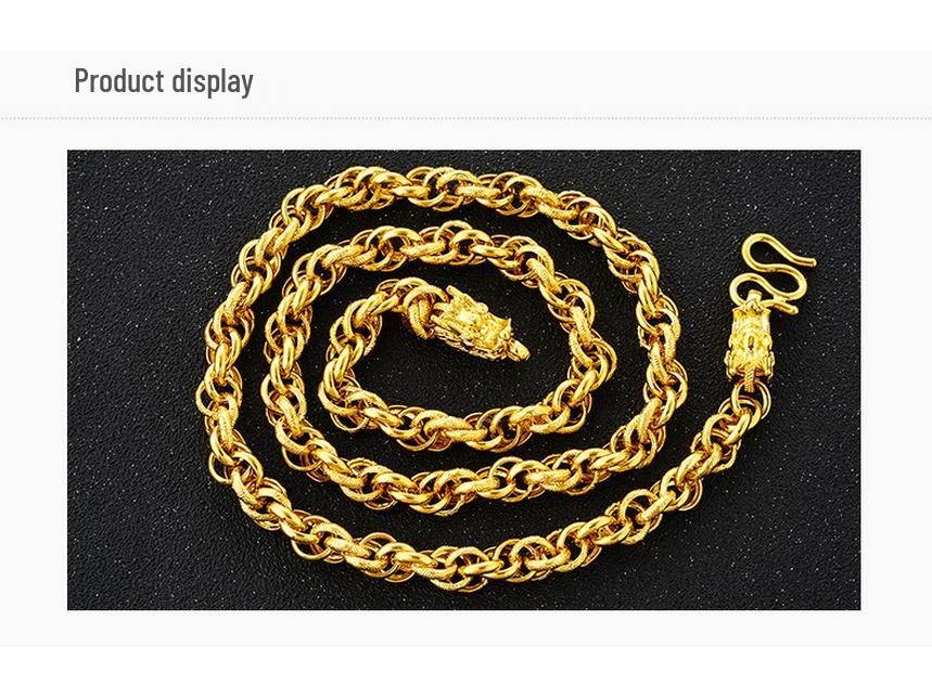 Gold-Plated Dragon Head Twist Necklace: Bold Design for Men & Women, New Vietnamese Sand Gold Imitation Style.