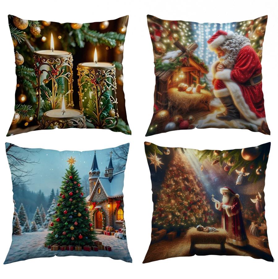 Funda de Almohada Poliéster Funda de Cojín Sofá Decorativa Funda de Almohada Nórdica Simple Moderna Vacaciones de Navidad