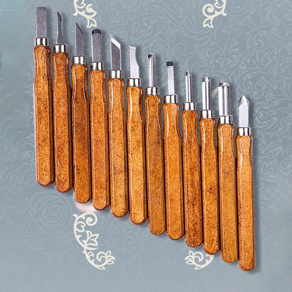 12Pcs/set Craft 12 Piece Olive Kernel Carving Set Creative DIY Hand Carving Tools  Woodworkers