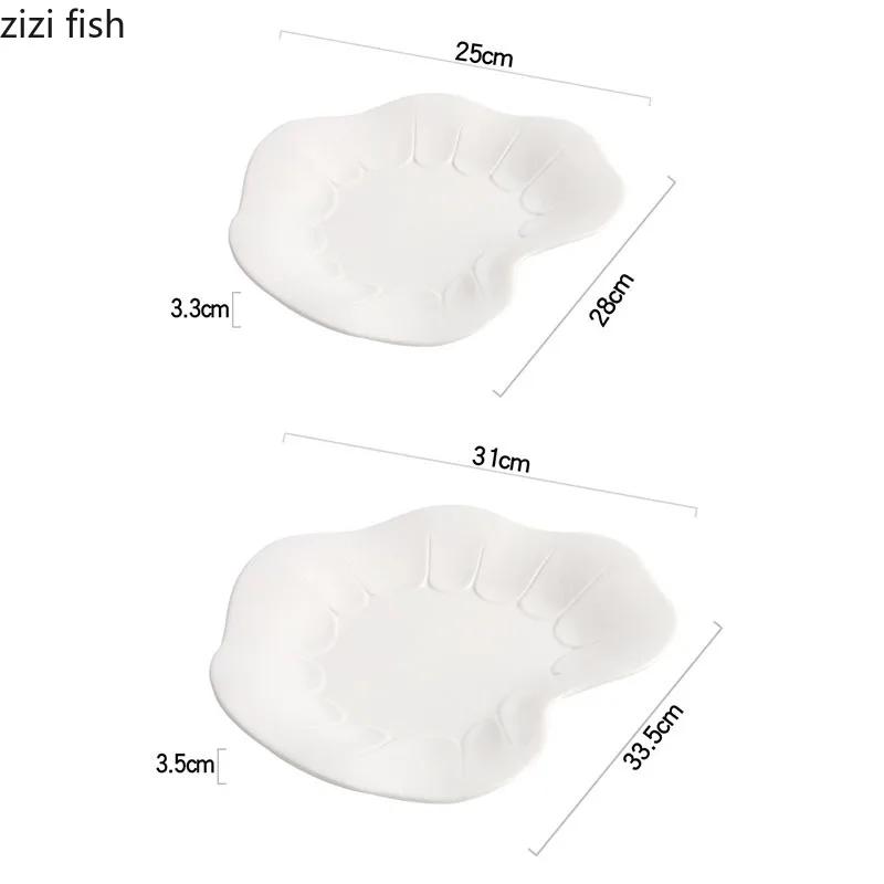 Farfurie Ceramică Alb Pur în Formă de Frunză de Lotus, Farfurie de Desert Iregulară, Farfurie pentru Sushi, Veselă Specială pentru Bucătărie Moleculară