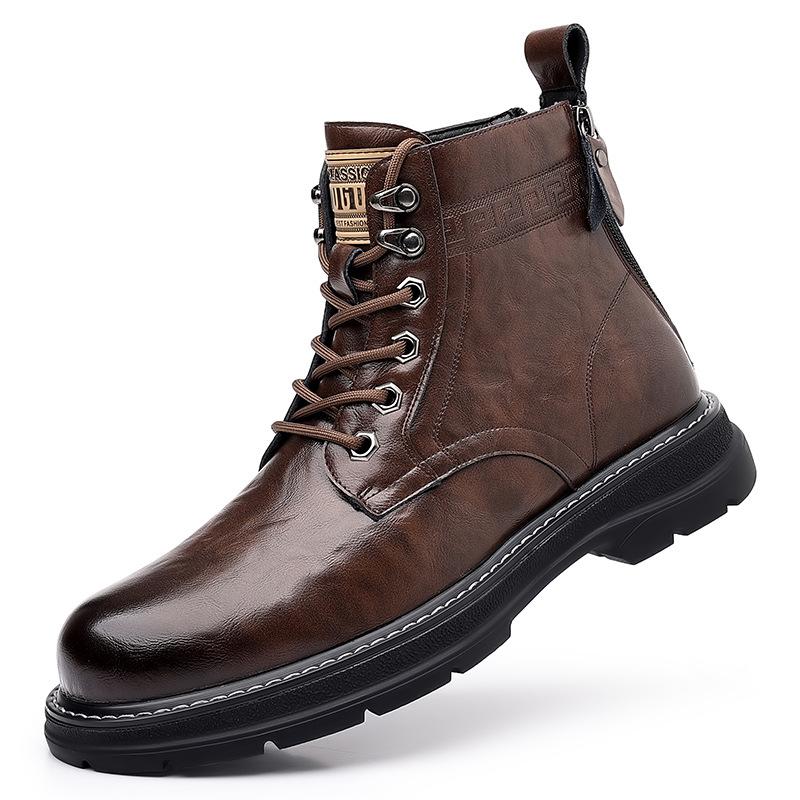 Men's Boots Autumn and Winter British Style Cowhide Boots Casual Workwear Boots Thick Soled Leather Boots with Plush Cotton Boot