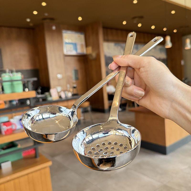 2pcs/set Soup Spoon and Slotted Spoon Set Long Handle Pot Serving Utensil with Ergonomic Grip for Home Kitchen Use