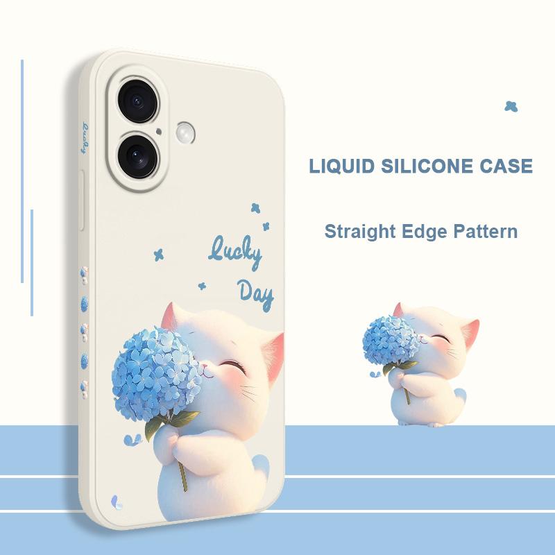Blue Silk Cat Phone Case For iPhone 16 16e 15 14 13 12 11 X XR XS Plus Pro Max Mini Silicone Cover