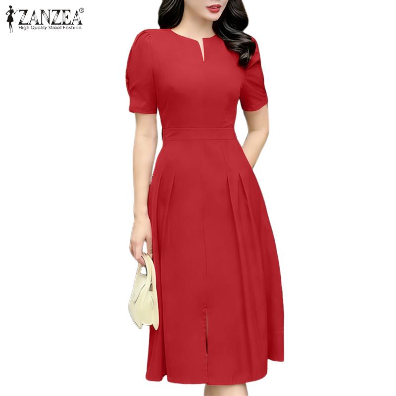 ZANZEA Women Casual Round Neck Summer Short Sleeve Dress