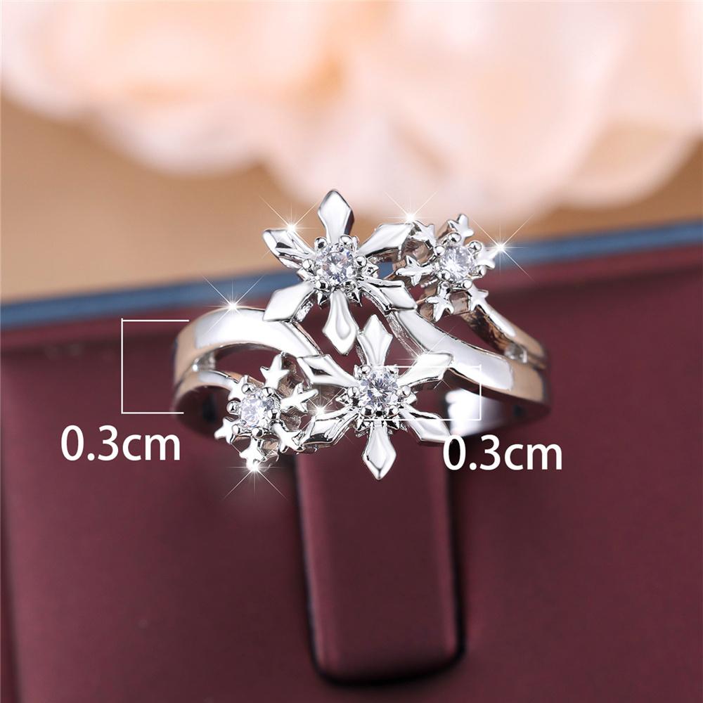 Cute Female White Zircon Stone Snowflake Finger Ring Vintage Silver Color Wedding Band Bridal Jewelry For Women