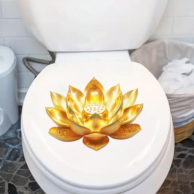 

New Chinese Style Light Luxury Golden Lotus Toilet Sticker Creative Self-Adhesive Decal Bathroom Decoration 1pc