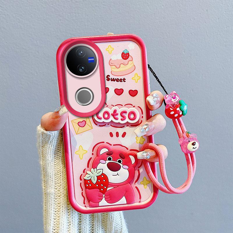 KEYSION Shockproof Case for VIVO V50 5G with Lanyard Soft Silicone Cute 3D Cartoon Doll Phone Back Cover for VIVO V50