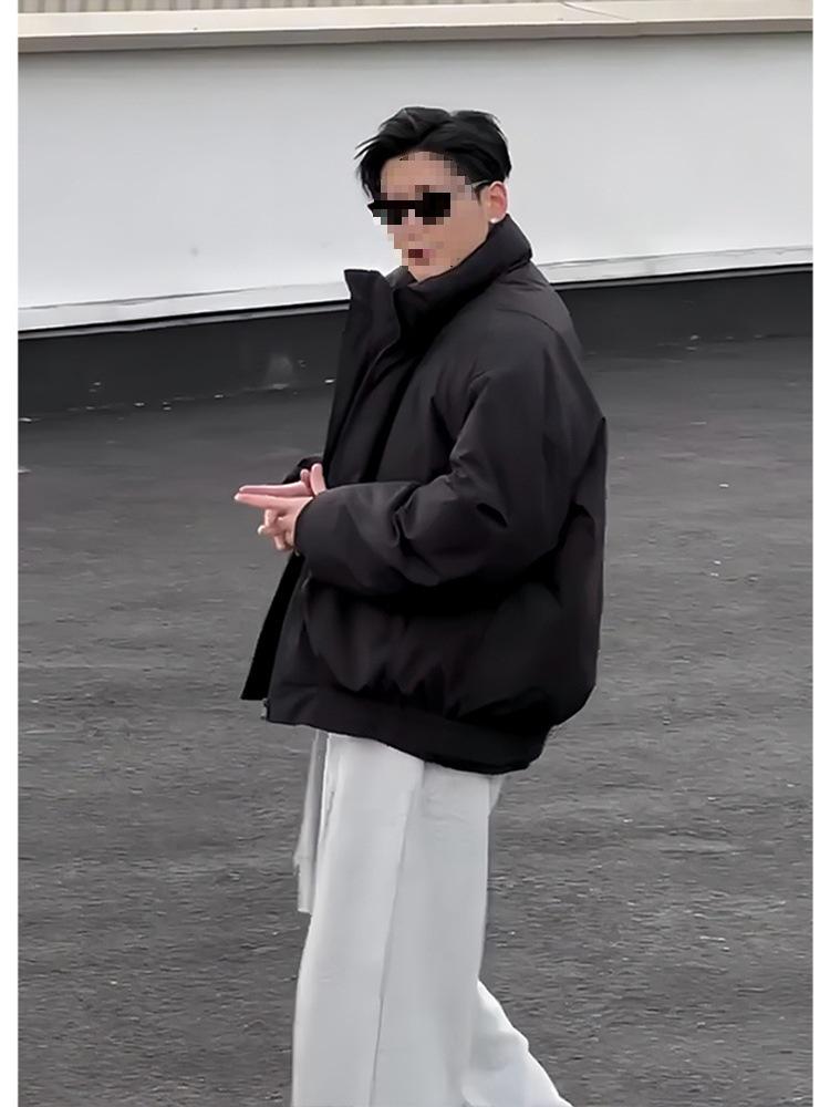 Męski Czarny Bomberowy Płaszcz Puchowy American Rebellious - Luźna Krótka Kurtka Robocza