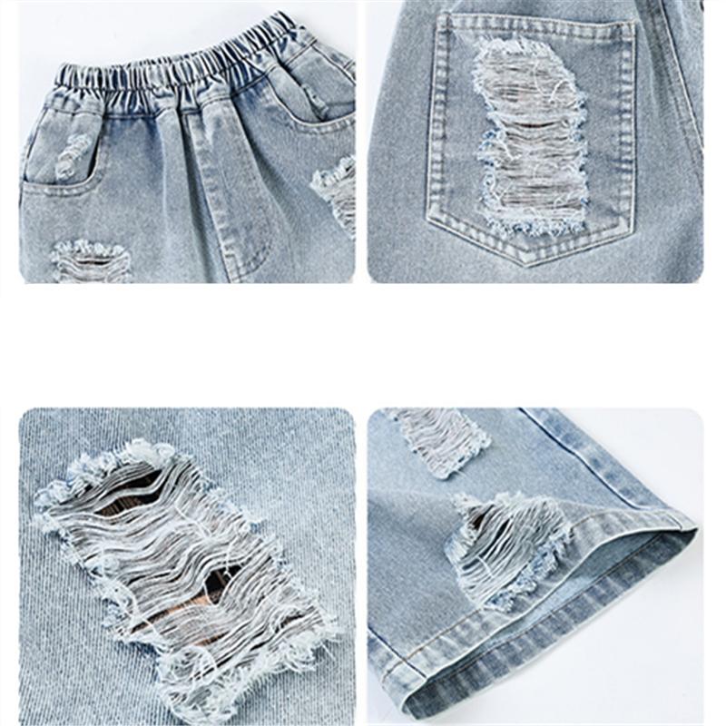 Pantaloncini di Jeans Strappati Estivi per Bambini con Buchi per Ragazzi Pre-adolescenti Jeans Blu Casual al Ginocchio Pantaloncini Spezzati per Bambini