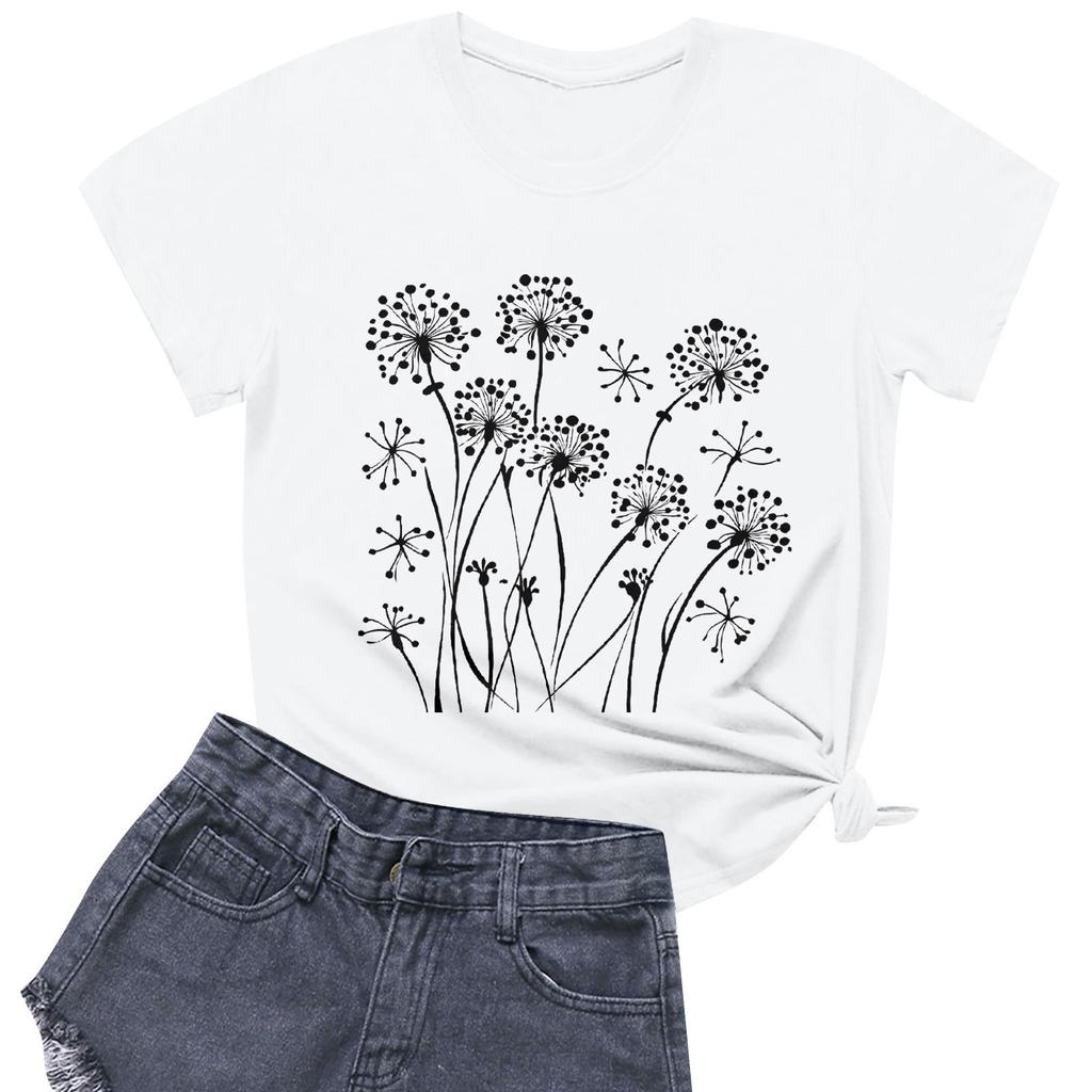 Women's Fashion Casual Printed Short Sleeve Round Neck Pullover Tops