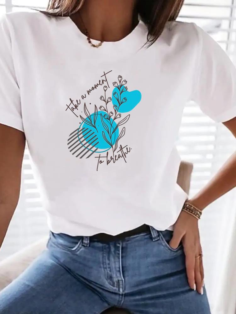 (Asian Size) love heart flower cute Print Female Clothing T Shirt Women Fashion Tee Top Woman Short Sleeve Graphic T-shirts