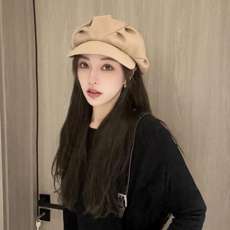 Korean Cloud Berets Fashion Pleated Octagonal Cap Vintage Solid Color Peaked Caps Spring And Autumn Beret Windproof Hat