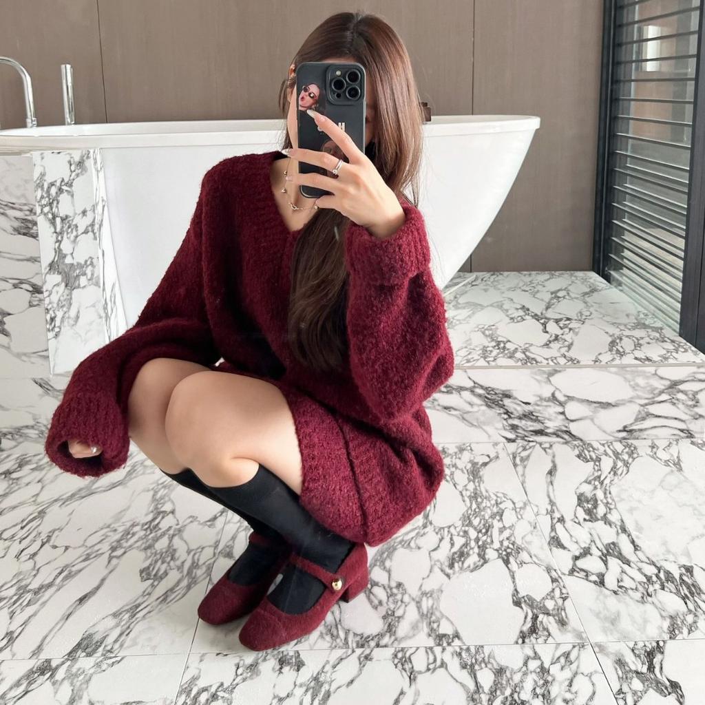 2025 autumn fashion woolen word with shallow mouth thick medium Mary Jane commuting velvet warm work women's single shoes