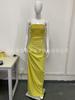 European and American New 2026 Temperament Sexy Solid Color One-word Neck Mesh Waist Slim-fitting Pleated Dress Wholesale