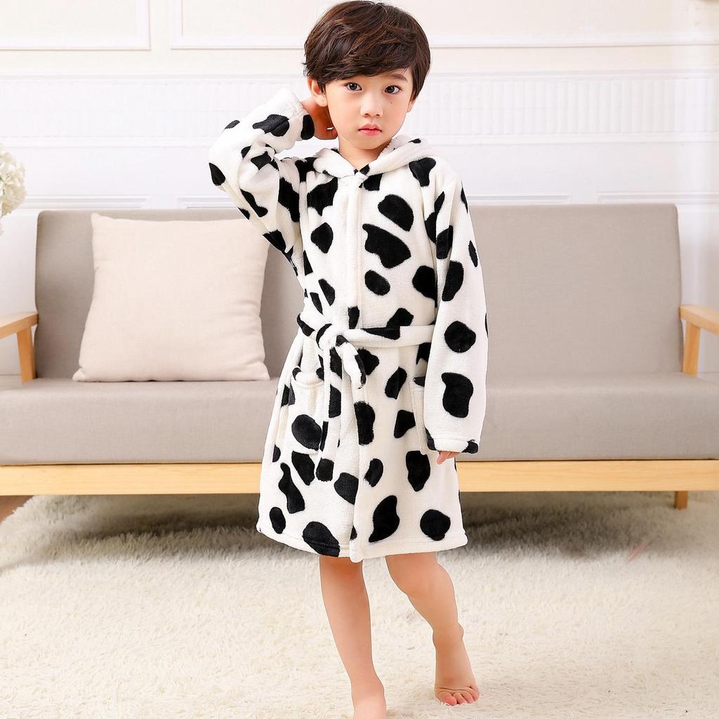 "Kids' Cartoon Flannel Bathrobe Pajamas - Spring/Winter"