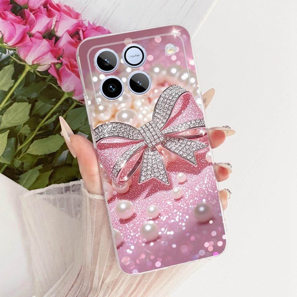 Bow Love Heart Pattern Cute Cat Phone Case For Honor Win 5G Casing Soft TPU Silicone Shockproof Back Cover Transparent Capa