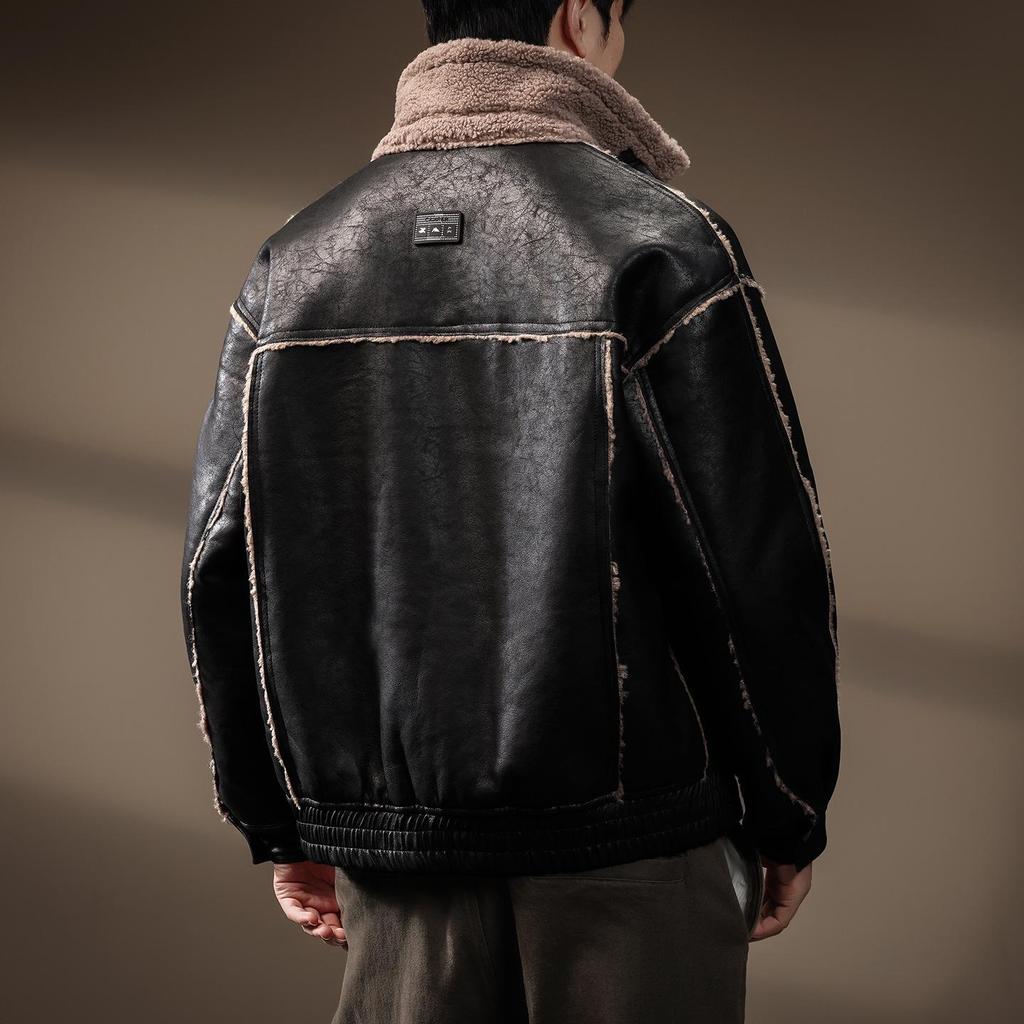 Herren Retro Leder & Pelz Baumwolljacke - Warm, Lässig, Locker geschnitten Winter Oberbekleidung