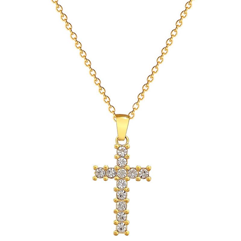 Light Luxury Zircon Cross Furnace Real Gold Necklace Female Collarbone Chain With Jewelry
