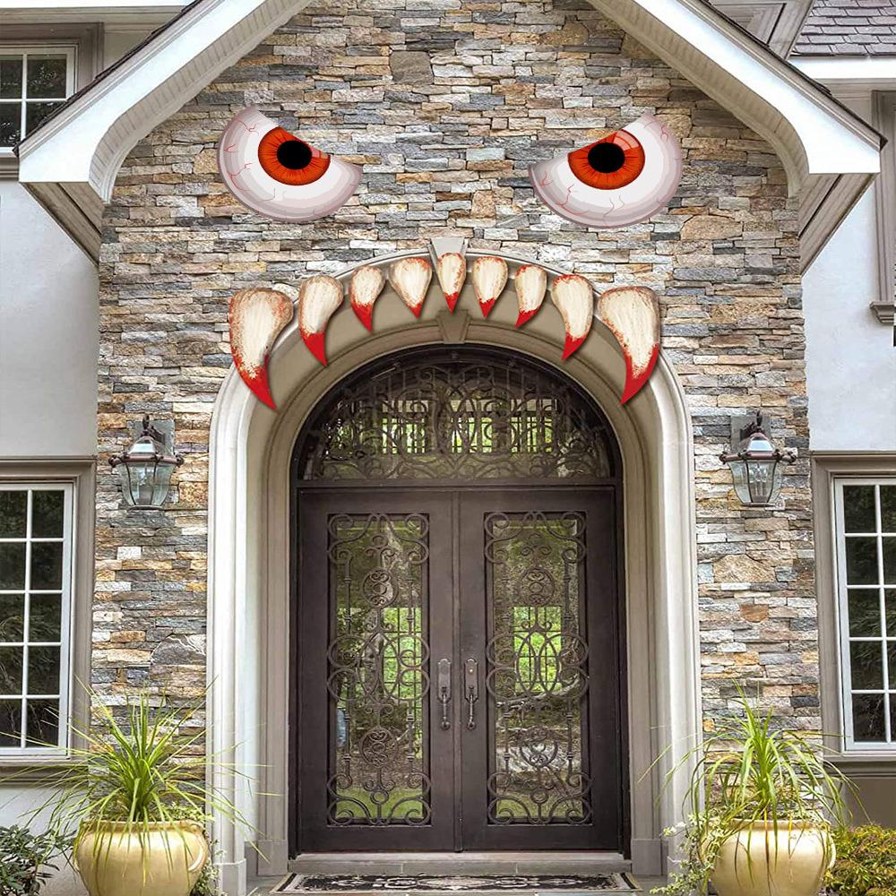 Halloween Monster Gesichtsaufkleber Große Augen Reißzähne Biest Outdoor Türdekoration