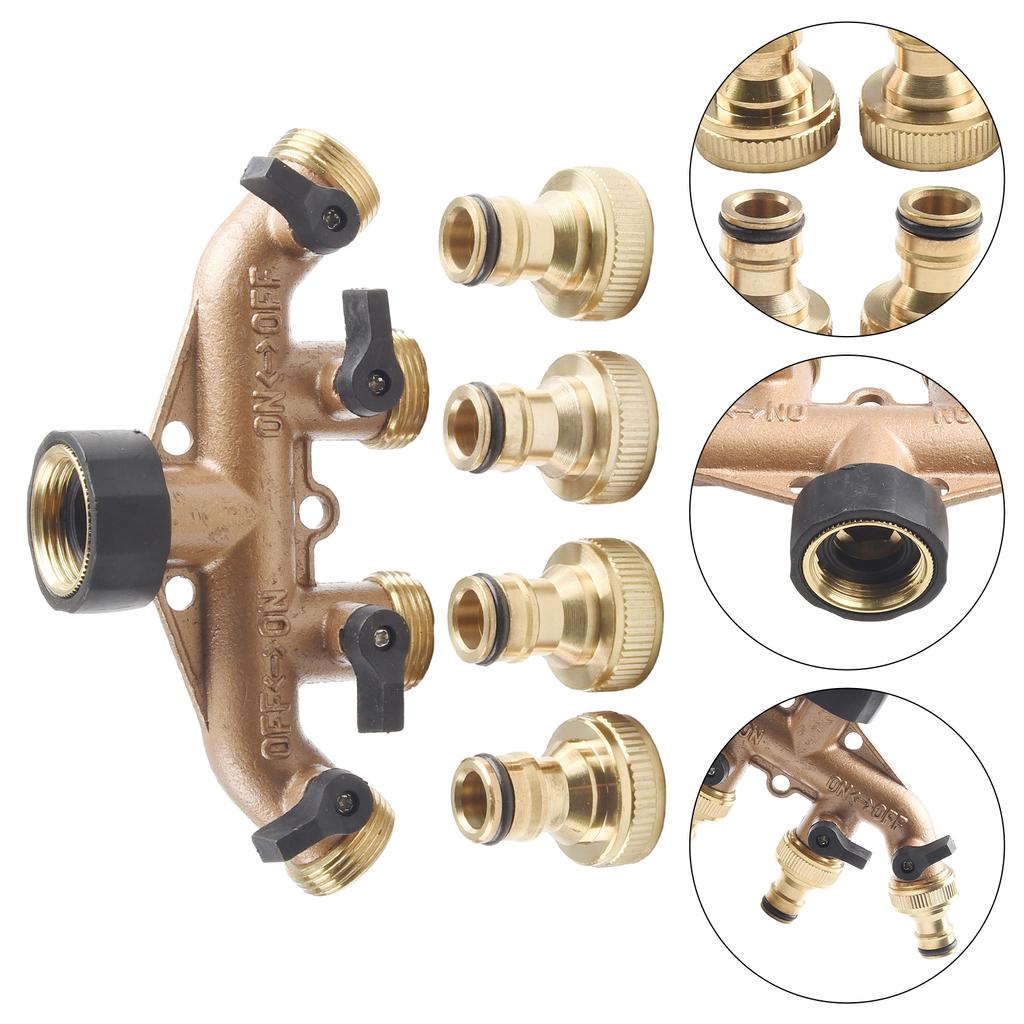 1set Splitter Connector 3/4 Inch 4-way For Garden Hoses