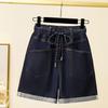 Plus Size 2025 Casual Women Jeans Shorts Pants Summer Loose Basic High Waist Blue Pants Elastic Waist