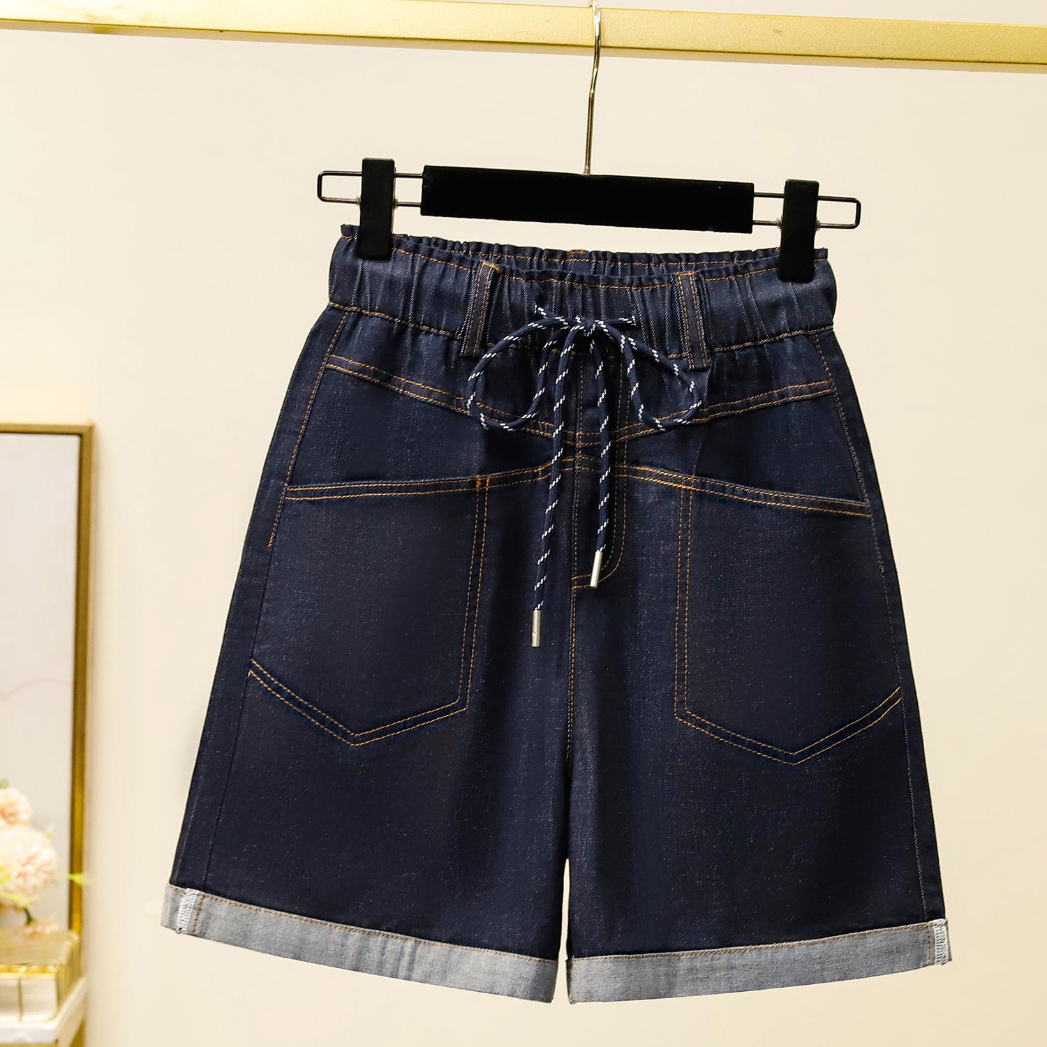 

Dimanaf Большой размер 2025 Повседневные женские джинсовые шорты Летние свободные базовые брюки с высокой посадкой Синие брюки Эластичная талия 5XL синий