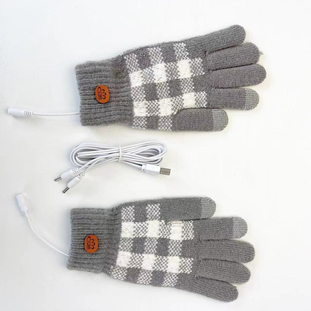 USB Electric Heating Gloves Quality 5-finger Jacquard Hand Warmer Outdoor Sports Cycling Warm Fashion Commuting