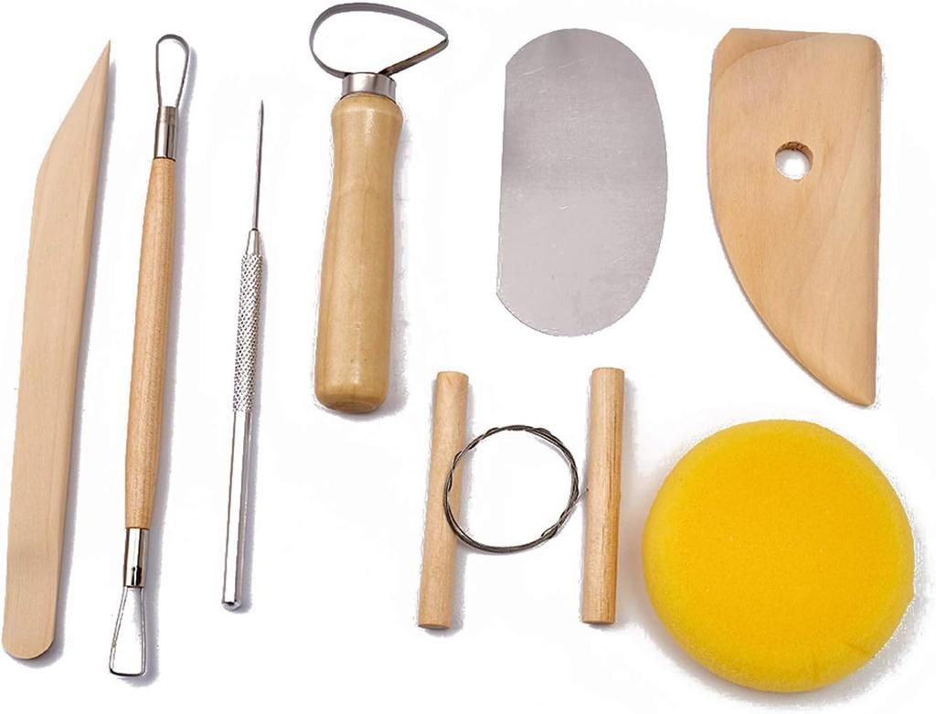 8 Pcs Pottery Clay Sculpting Tools Double-Sided Smooth Wooden Handles.