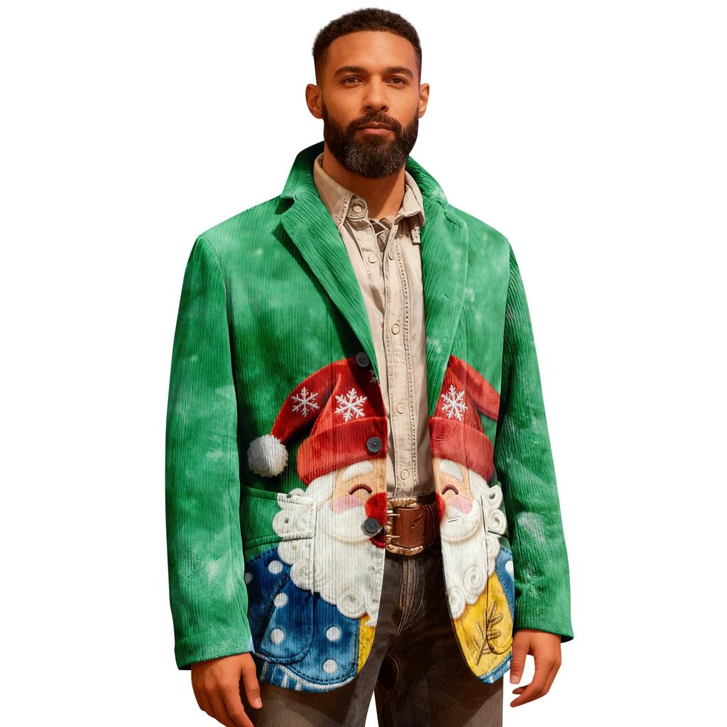 Veste de costume en velours côtelé moche de Noël pour homme, chaude avec poches, cardigan, costume décontracté pour homme
