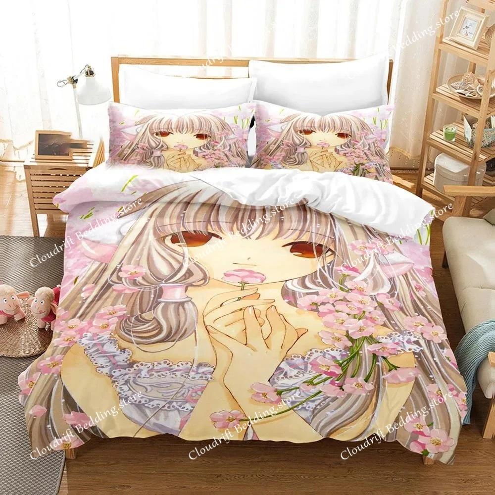 3D Printing Kawaii Anime Chobits Chi Bedding Set Boys Girls Twin Queen Size Duvet Cover Pillowcase Bed Kids Adult Home Textile