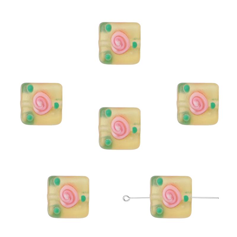 2 τμχ Ζωγραφισμένες στο χέρι παγωμένο χρωματιστό γυαλί τετράγωνες χάντρες για DIY κολιέ βραχιόλι σκουλαρίκια Αξεσουάρ χειροτεχνίας κοσμήματα